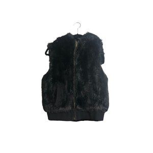 Black Faux Fur Vest w/ Hood